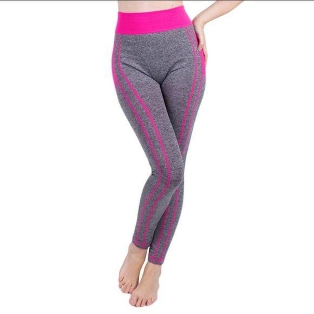 Blanca Line Pink Grey High Waist Stretch Yoga Leggings Large - Picture 3 of 12